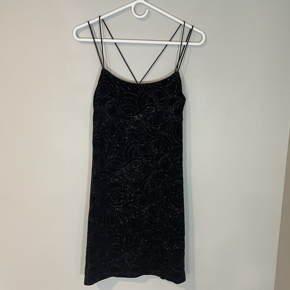I.N. San Francisco Y2K Strappy Mini Black Dress Large Sparkle Women's Bodycon